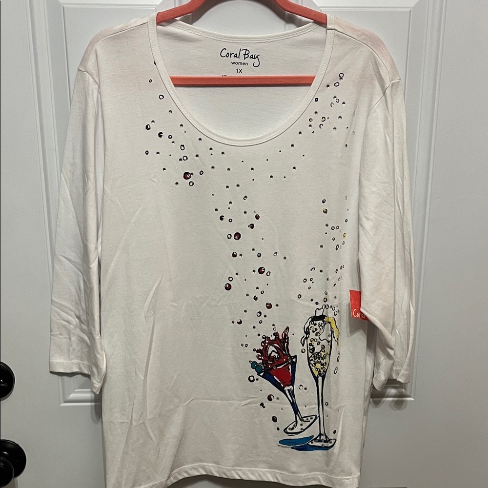 Coral Bay White Top with Graphic Design NWT